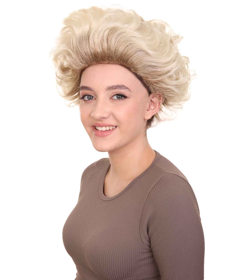 HPO Fancy Blonde Curly Womens Wig | All Back Halloween Wig | Premium Breathable Capless Cap Women's
