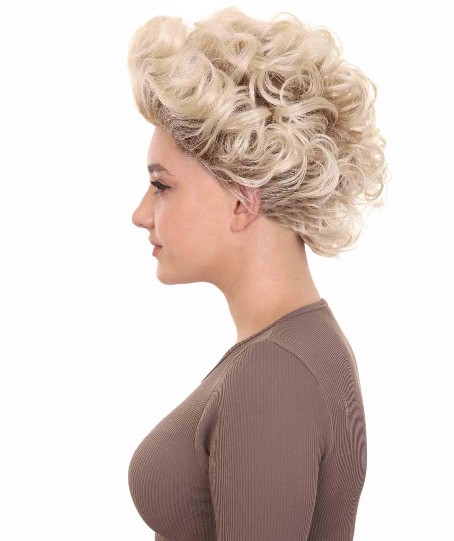 HPO Fancy Blonde Curly Womens Wig | All Back Halloween Wig | Premium Breathable Capless Cap Women's