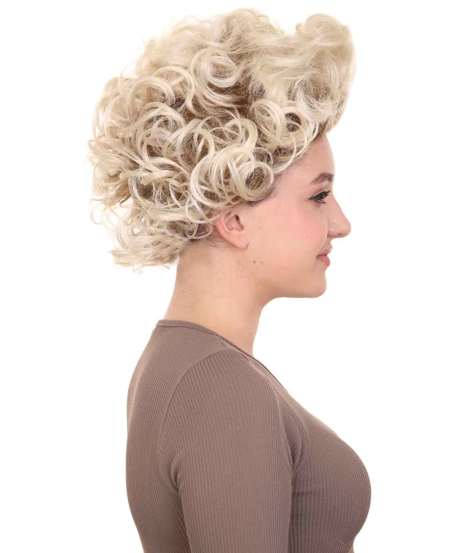 HPO Fancy Blonde Curly Womens Wig | All Back Halloween Wig | Premium Breathable Capless Cap Women's