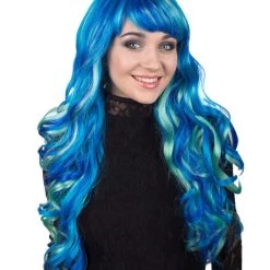 BC Women's Teal Blue Color Wavy Long Length Trendy Aquatic Beauty Wig