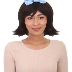 HPO Womens Cavewoman Wig With Bow | Black TV/Movie Wigs | Premium Breathable Capless Cap