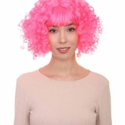 HPO Pink Curly Womens Wig | Party Ready Fancy Cosplay Halloween Wig | Premium Breathable Capless Cap Women's
