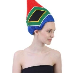 FLAGWIGS Women's South Africa Flag Troll Wig | National Pride Multicolor Sport Wig | Premium Breathable Capless Cap