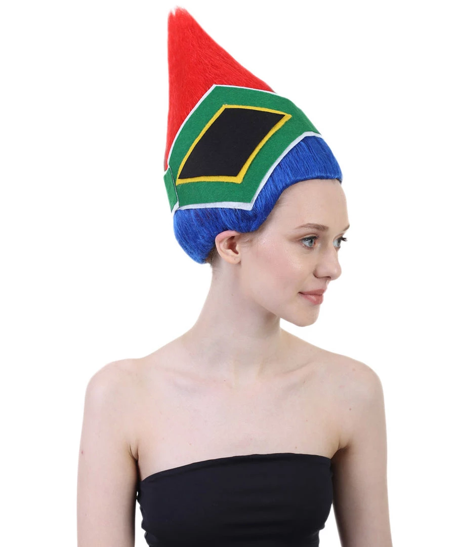FLAGWIGS Women's South Africa Flag Troll Wig | National Pride Multicolor Sport Wig | Premium Breathable Capless Cap
