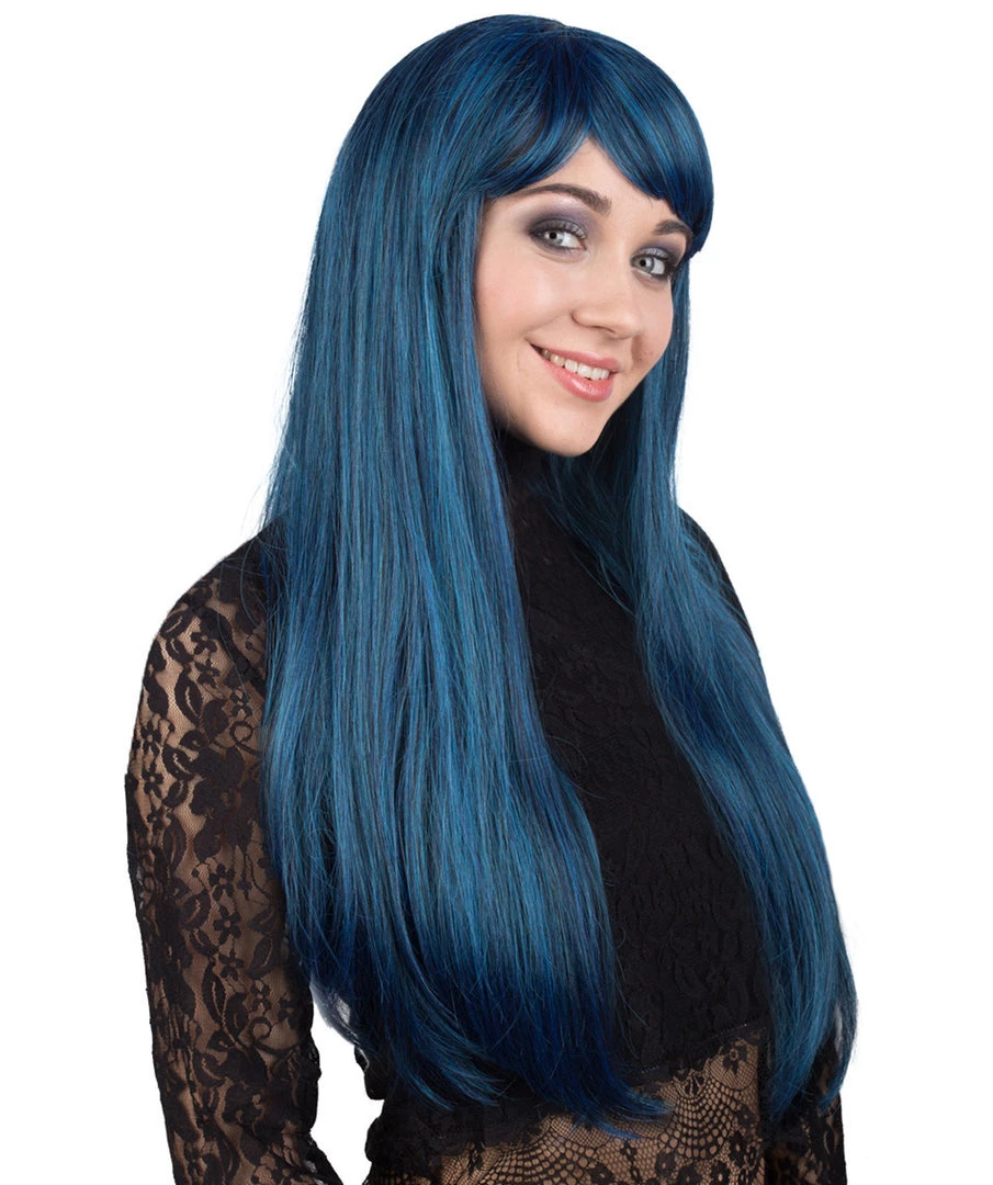 BC Adult Women's Dark Blue Color Straight Medium Length Trendy Wig