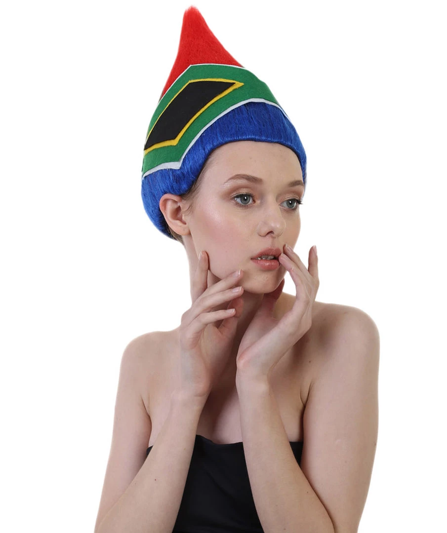 FLAGWIGS Women's South Africa Flag Troll Wig | National Pride Multicolor Sport Wig | Premium Breathable Capless Cap