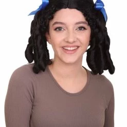 HPO Womens 18th Century Colonial Lady Wig | Black Historical Wigs | Premium Breathable Capless Cap
