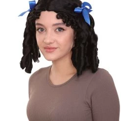 HPO Womens 18th Century Colonial Lady Wig | Black Historical Wigs | Premium Breathable Capless Cap