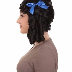 HPO Womens 18th Century Colonial Lady Wig | Black Historical Wigs | Premium Breathable Capless Cap