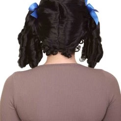 HPO Womens 18th Century Colonial Lady Wig | Black Historical Wigs | Premium Breathable Capless Cap