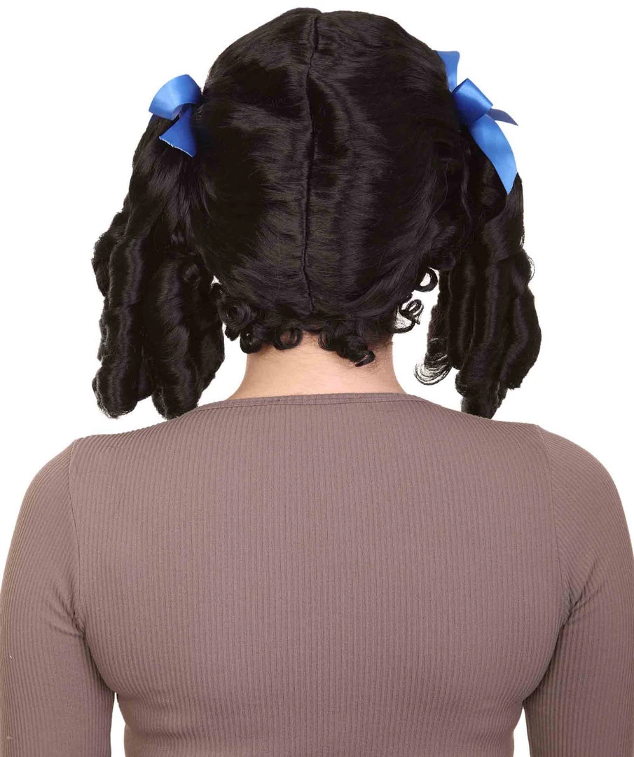 HPO Womens 18th Century Colonial Lady Wig | Black Historical Wigs | Premium Breathable Capless Cap