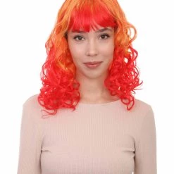 HPO Red And Yellow Two Tone Long Wavy Womens Wig | Party Ready Fancy Cosplay Halloween Wig | Premium Breathable Capless Cap Men's