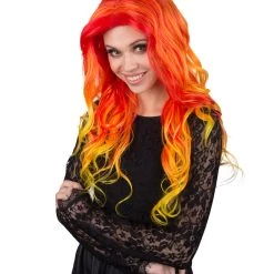 BC Women's Red And Yellow Color Wavy Long Length Trendy Flaming Beauty Wig