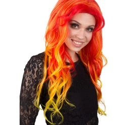 BC Women's Red And Yellow Color Wavy Long Length Trendy Flaming Beauty Wig