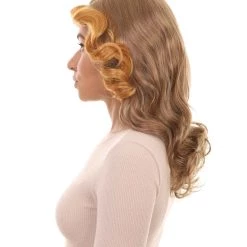 HPO Womens 70's Vintage Housewife Curly Wig | Gold Vintage Wigs | Premium Breathable Capless Cap