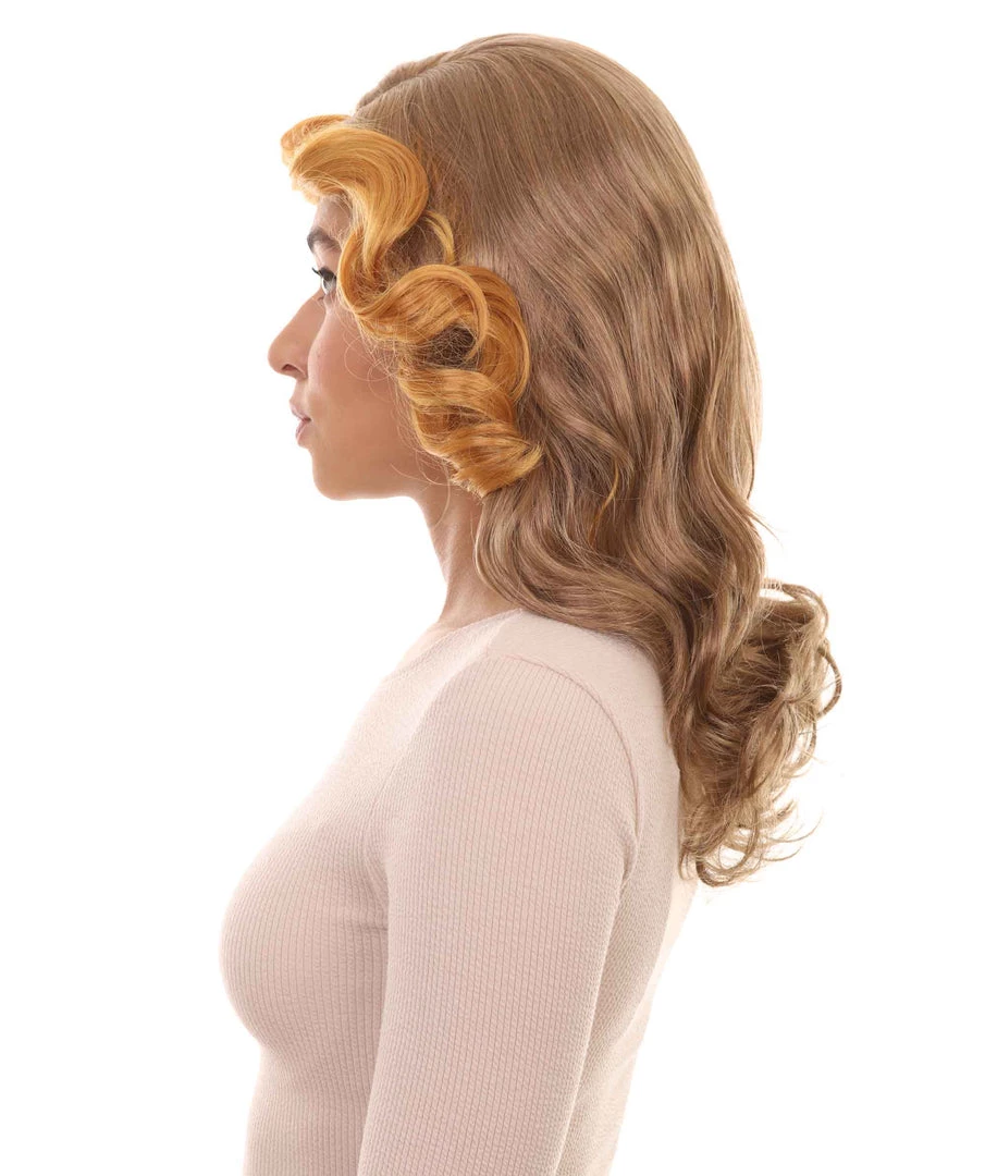 HPO Womens 70's Vintage Housewife Curly Wig | Gold Vintage Wigs | Premium Breathable Capless Cap