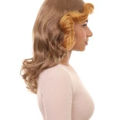 HPO Womens 70's Vintage Housewife Curly Wig | Gold Vintage Wigs | Premium Breathable Capless Cap