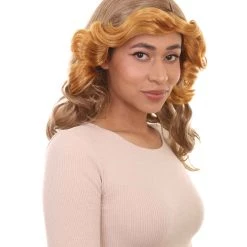 HPO Womens 70's Vintage Housewife Curly Wig | Gold Vintage Wigs | Premium Breathable Capless Cap