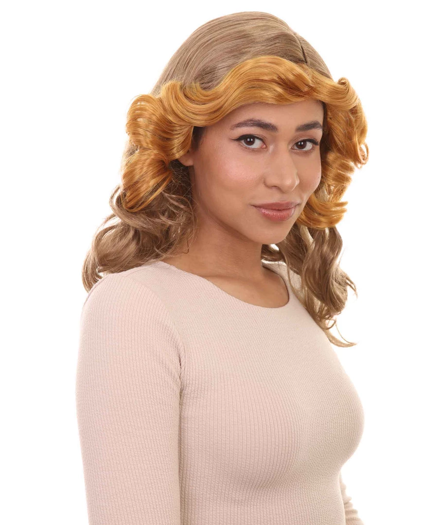HPO Womens 70's Vintage Housewife Curly Wig | Gold Vintage Wigs | Premium Breathable Capless Cap