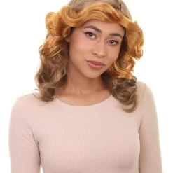 HPO Womens 70's Vintage Housewife Curly Wig | Gold Vintage Wigs | Premium Breathable Capless Cap