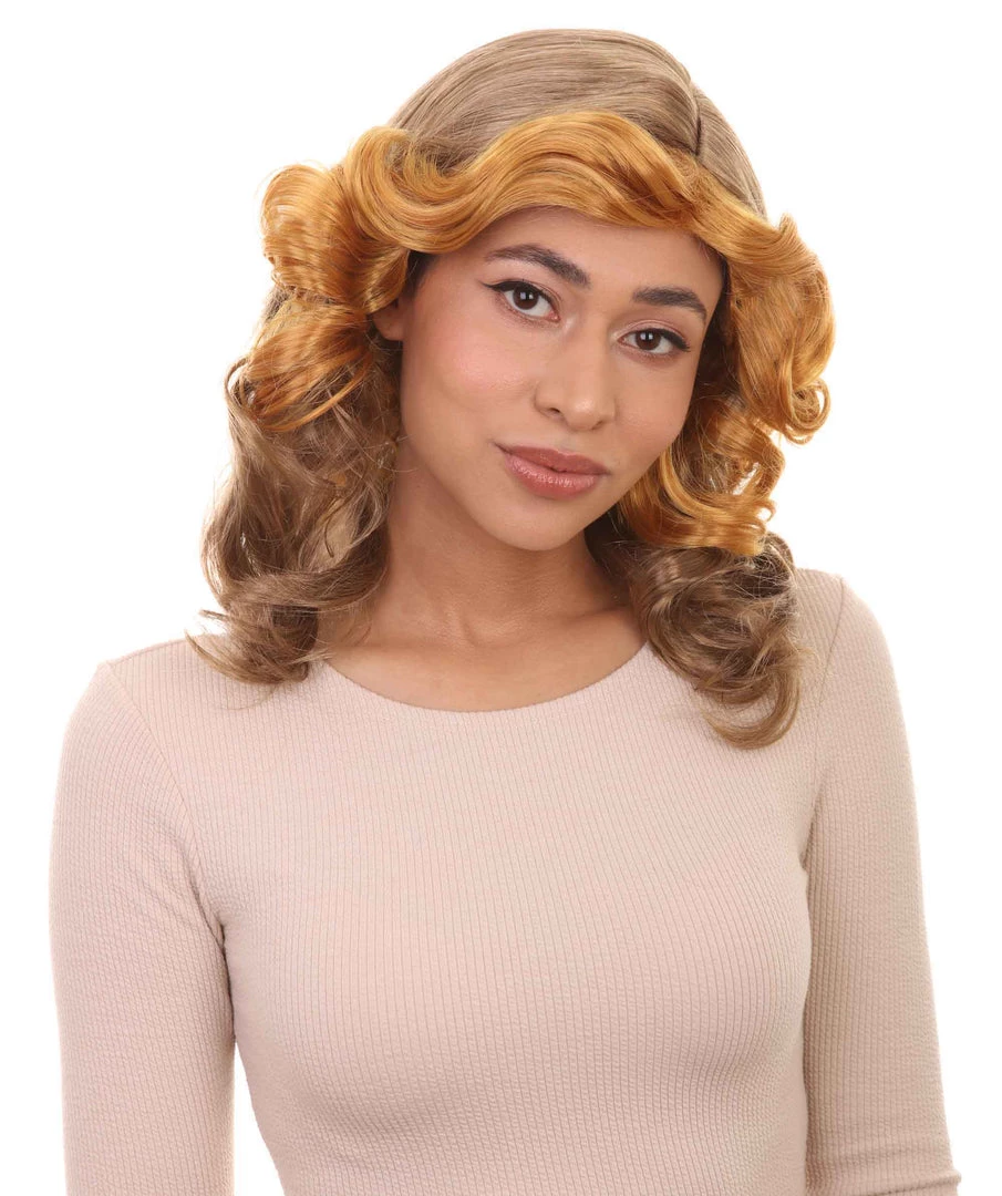 HPO Womens 70's Vintage Housewife Curly Wig | Gold Vintage Wigs | Premium Breathable Capless Cap