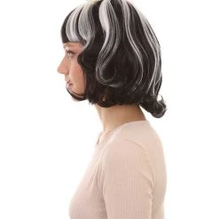 HPO Womens Gothic Pigtail Ghost Witch Bride Zombie Wig With Rose | Two Tones Black And Grey Scary Wigs | Premium Breathable Capless Cap Women's