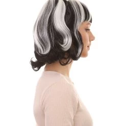 HPO Womens Gothic Pigtail Ghost Witch Bride Zombie Wig With Rose | Two Tones Black And Grey Scary Wigs | Premium Breathable Capless Cap Women's