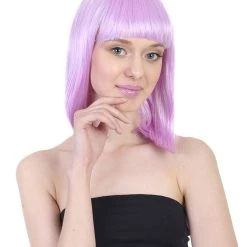 HPO Women's Shoulder Length Party Girl Wig - Aqua Blue, Light Purple Synthetic Fiber Hair