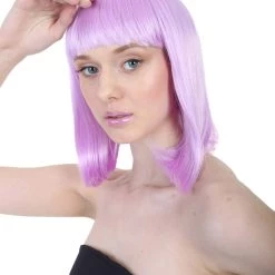 HPO Women's Shoulder Length Party Girl Wig - Aqua Blue, Light Purple Synthetic Fiber Hair