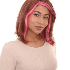HPO Womens Two-tone Wig | Brown & Pink Party Wigs | Premium Breathable Capless Cap