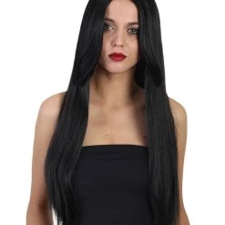 HPO Men's Black Long Straight Womens Wig | Long Straight Cosplay Halloween Wig | Premium Breathable Capless Cap