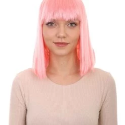 HPO Womens Party Bob Wig | Pink Cosplay Halloween Bob Wigs | Premium Breathable Capless Cap
