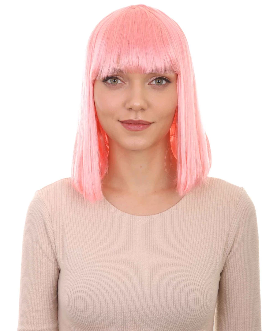 HPO Womens Party Bob Wig | Pink Cosplay Halloween Bob Wigs | Premium Breathable Capless Cap