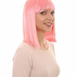 HPO Womens Party Bob Wig | Pink Cosplay Halloween Bob Wigs | Premium Breathable Capless Cap