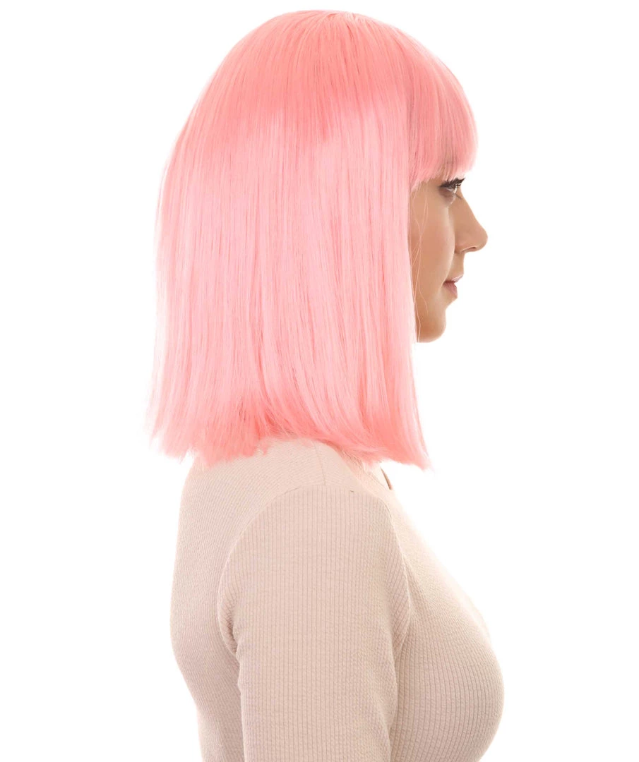 HPO Womens Party Bob Wig | Pink Cosplay Halloween Bob Wigs | Premium Breathable Capless Cap