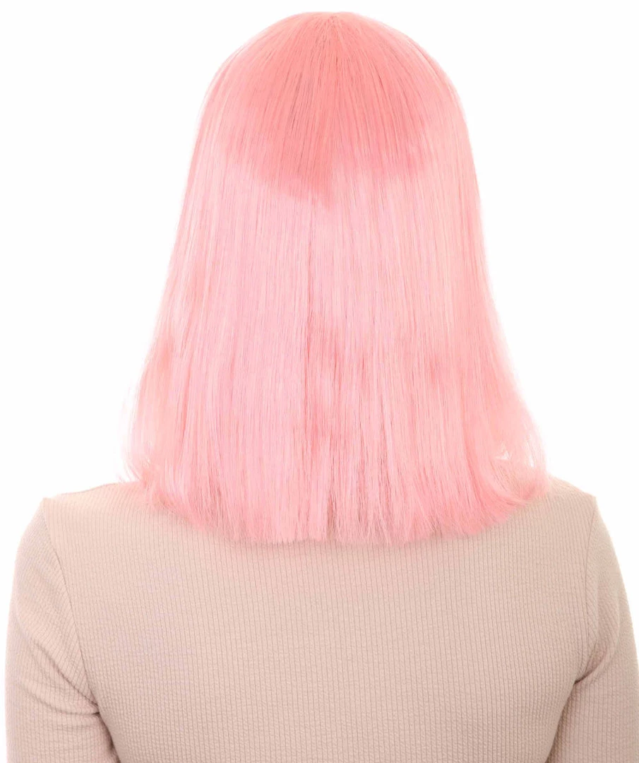 HPO Womens Party Bob Wig | Pink Cosplay Halloween Bob Wigs | Premium Breathable Capless Cap