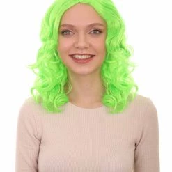 HPO Womens Neon Green Curly Wave Wig | Green Neon Wigs | Premium Breathable Capless Cap