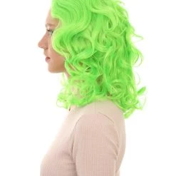HPO Womens Neon Green Curly Wave Wig | Green Neon Wigs | Premium Breathable Capless Cap