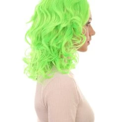 HPO Womens Neon Green Curly Wave Wig | Green Neon Wigs | Premium Breathable Capless Cap
