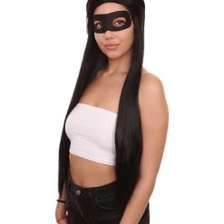 HPO 30" Womens Superwoman Wig | Violet Parr Black Wig With Mask Set | TV/Movie Wigs | Premium Breathable Capless Cap