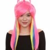 HPO Fantasy Pink Womens Wig | Fancy Colorful Cosplay Halloween Wig | Premium Breathable Capless Cap