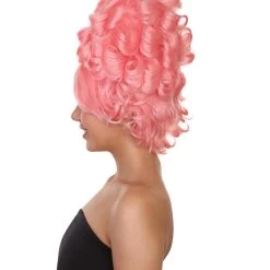 HPO Womens Colonial Lady Curly Wigs | Pink Historical Cosplay Wigs | Premium Breathable Capless Cap Women's