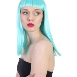 HPO Women's Shoulder Length Party Girl Wig - Aqua Blue, Light Purple Synthetic Fiber Hair