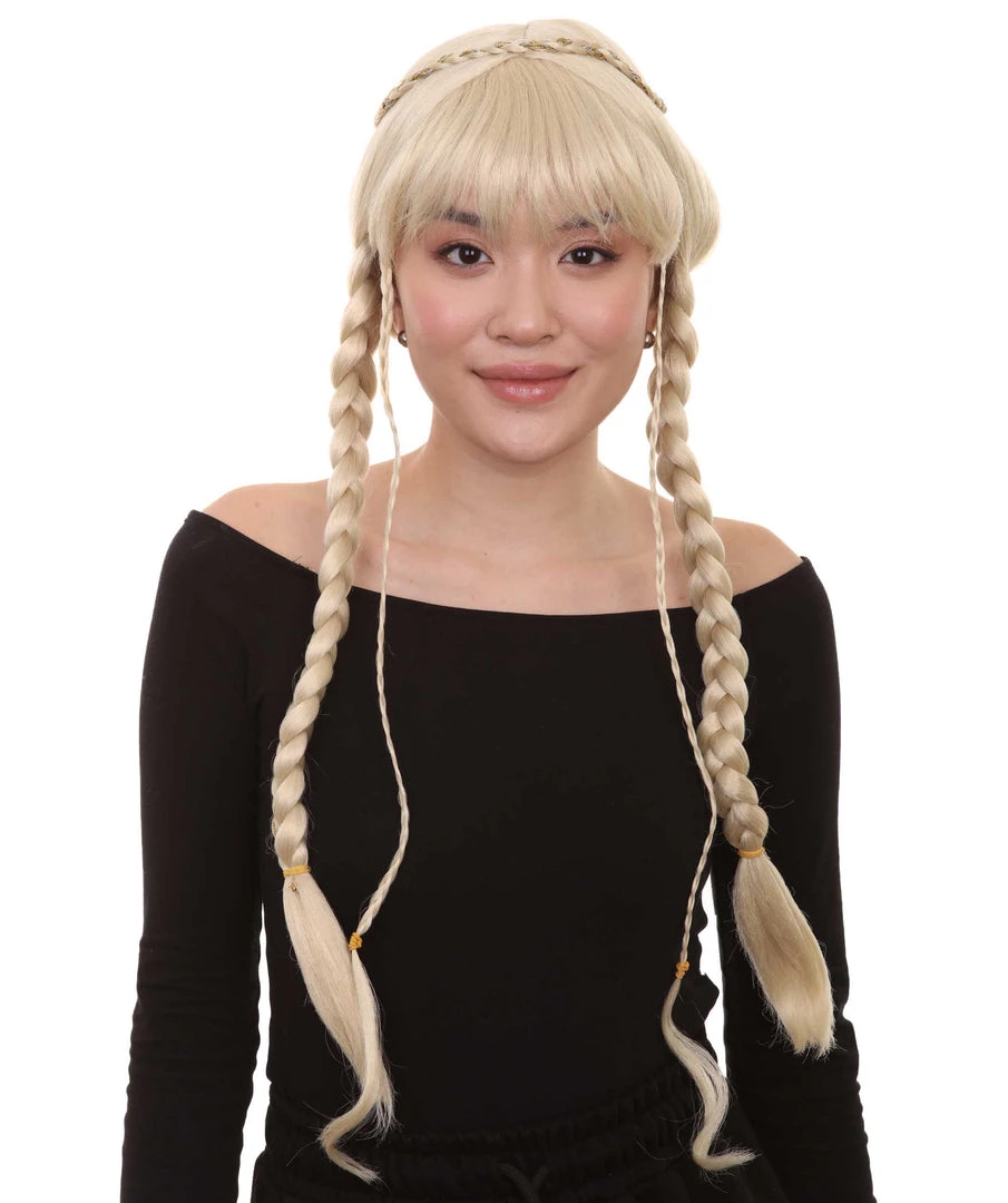 HPO Blonde Braided Renaissance Womens Wig | Historical Period Wig | Premium Breathable Capless Cap