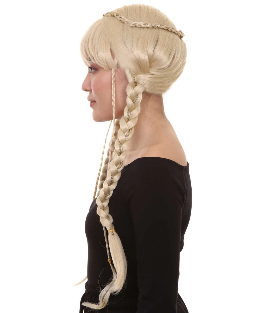HPO Blonde Braided Renaissance Womens Wig | Historical Period Wig | Premium Breathable Capless Cap