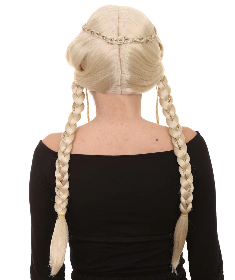 HPO Blonde Braided Renaissance Womens Wig | Historical Period Wig | Premium Breathable Capless Cap