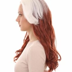 HPO Womens Superhero Curly Long Wig | White & Brown TV/Movie Wigs | Premium Breathable Capless Cap Women's