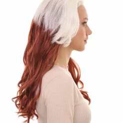 HPO Womens Superhero Curly Long Wig | White & Brown TV/Movie Wigs | Premium Breathable Capless Cap Women's