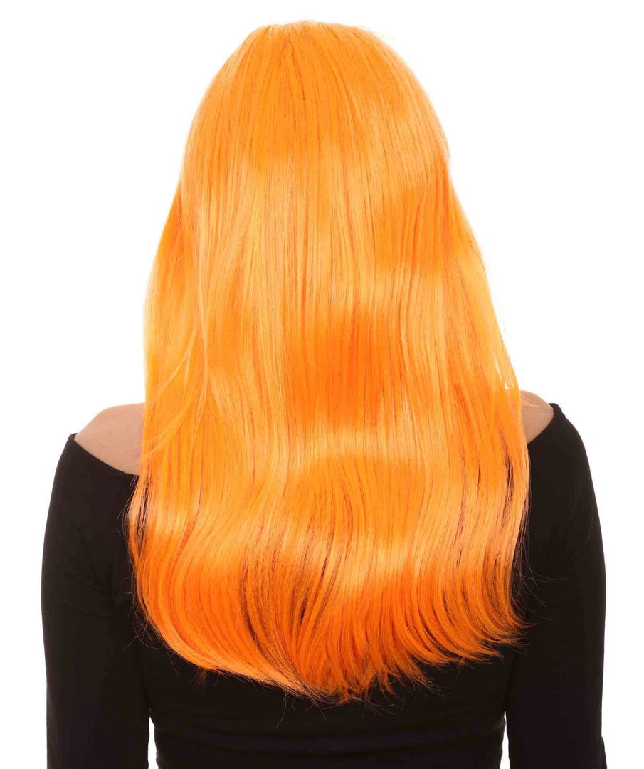 HPO Women's Glamour Pumpkin Orange Wig | Stage/Event Fancy Halloween Wig | Premium Breathable Capless Cap
