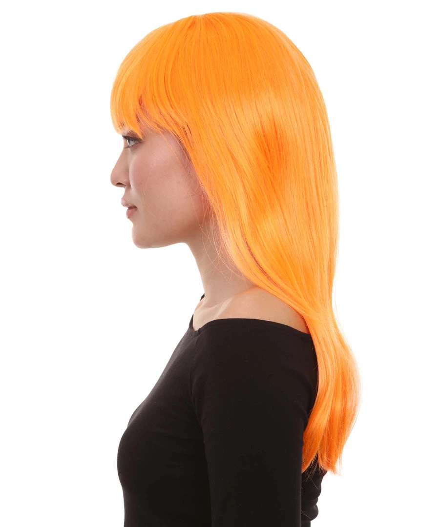 HPO Women's Glamour Pumpkin Orange Wig | Stage/Event Fancy Halloween Wig | Premium Breathable Capless Cap